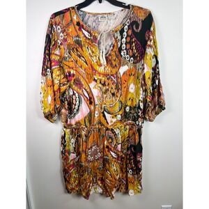 Ariat Women's Sz XL/TG Paisley Print Tunic Dress Tie Neck Elastic Waist